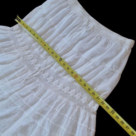 Kim Rogers Boho Skirt Prairie White Tier Skirt Crochet Eyelets Lined Pull On PL - Picture 10 of 14